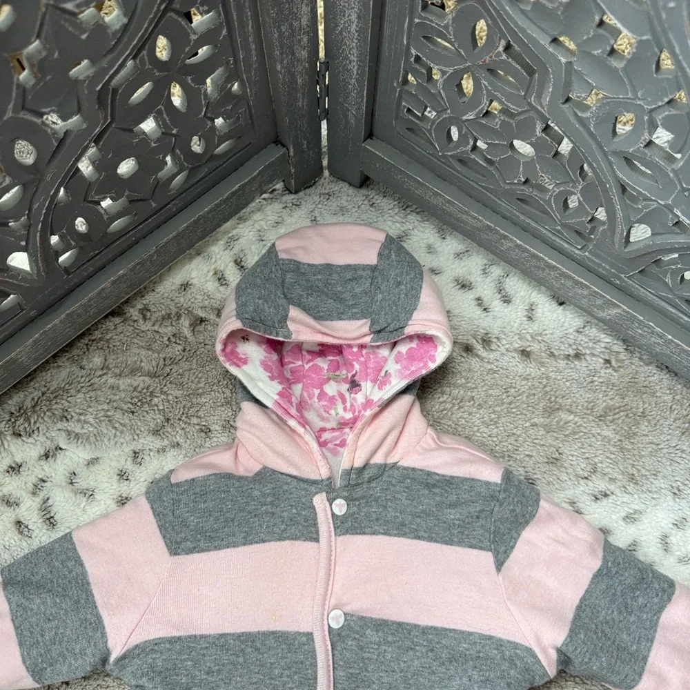 Burt’s Bees Baby reversible jacket girls 12-18 months floral stripes spring
